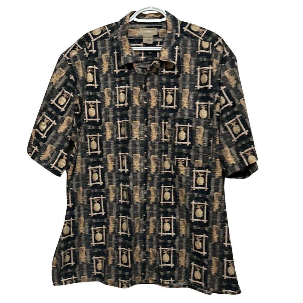 Natural Issue Men's Blue Tan Pineapple Short Sleeve‎ Button Up Shirt Size 2XLT